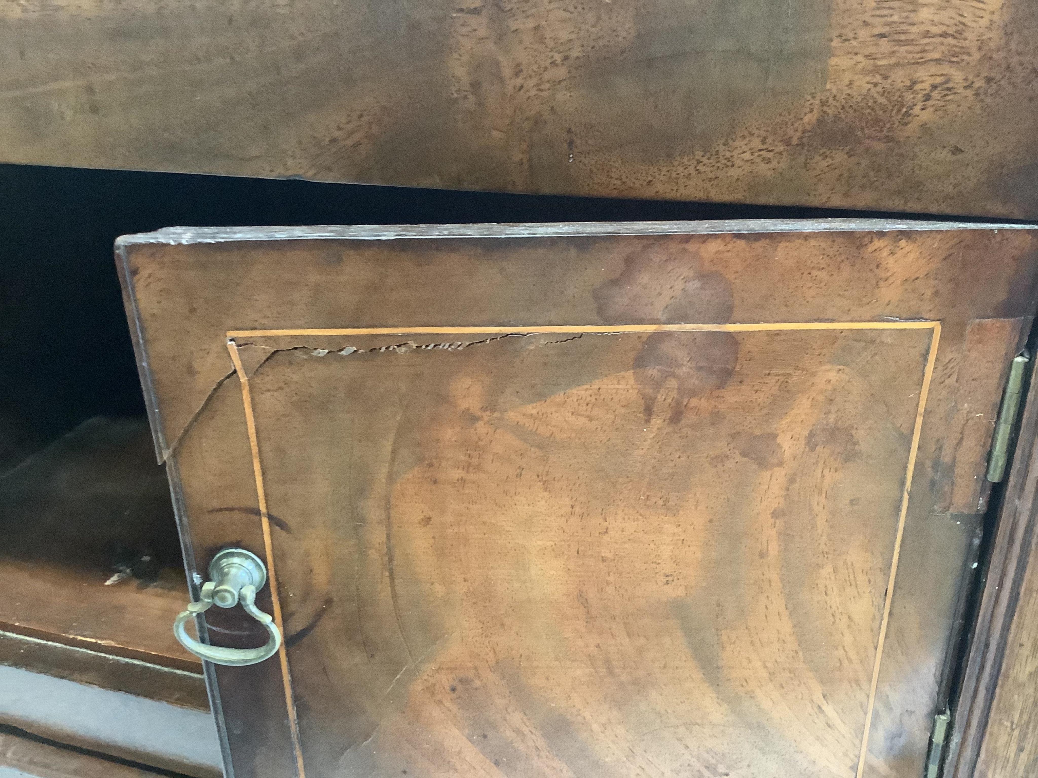 A George III mahogany tray top bedside cabinet, width 50cm, depth 44cm, height 75cm. Condition - fair